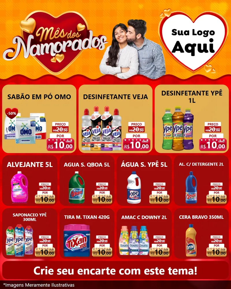 Modelo de Rede Social para Feed Instagram com o tema Mês dos Namorados para Produtos de Limpeza