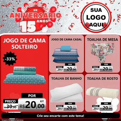 Modelo de Rede Social para Feed Facebook com o tema Promoção de Aniversário - 15 Anos para Cama, Mesa e Banho