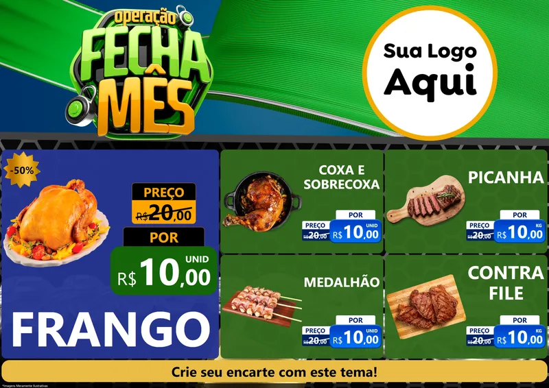 Modelo de Encarte para Encarte A4 Horizontal com o tema Operação Fecha Mês para Assados
