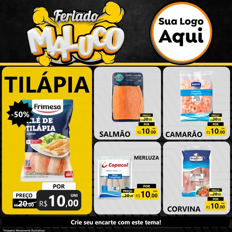 Modelo de Rede Social para Feed Facebook com o tema Feriado Maluco para Peixaria