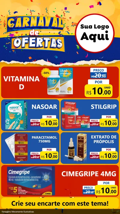 Modelo de TV para TV Vertical com o tema Carnaval de Ofertas para Farmácia