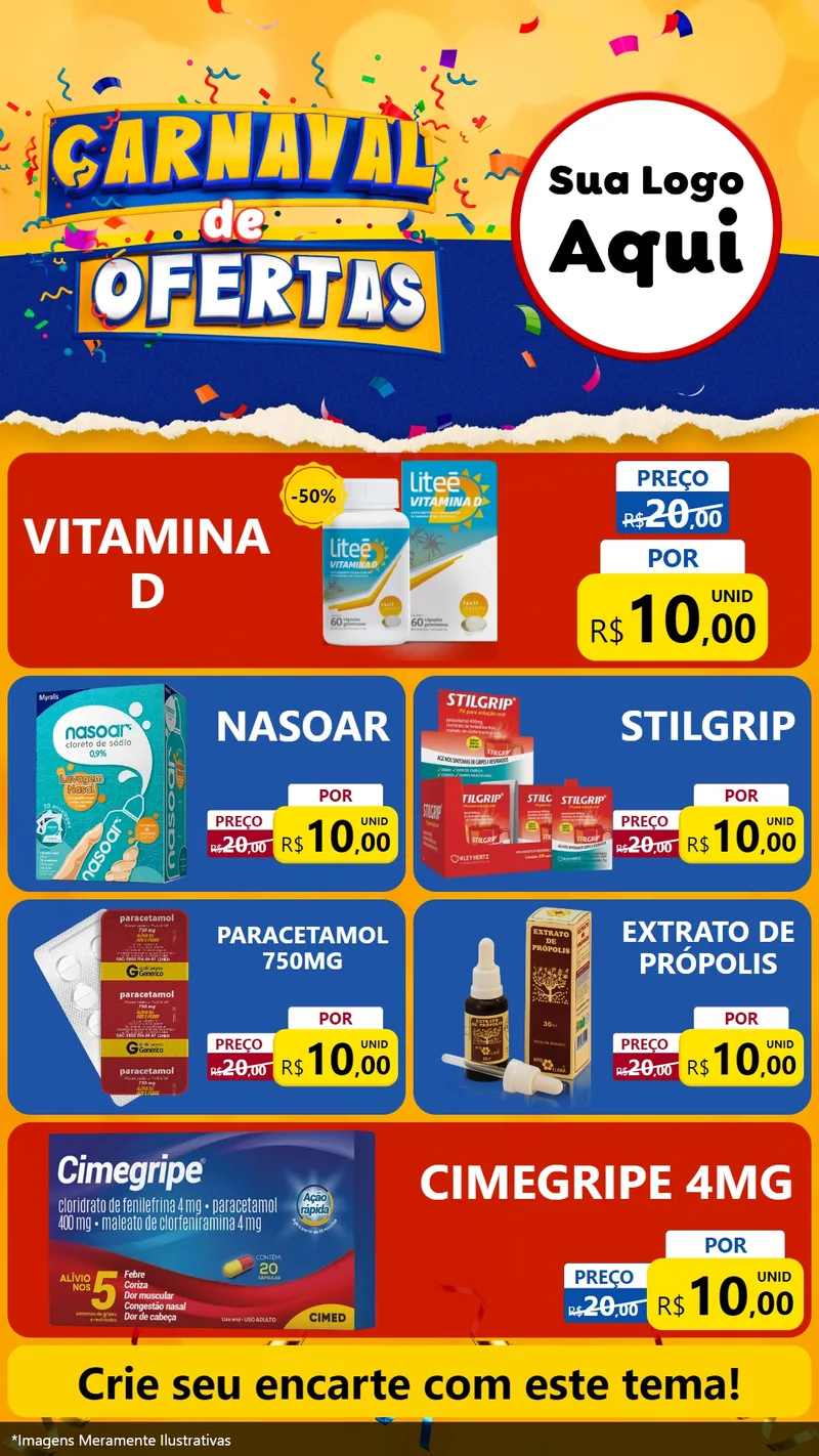 Modelo de TV para TV Vertical com o tema Carnaval de Ofertas para Farmácia