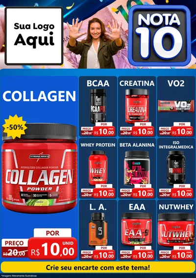 Modelo de Encarte para Encarte A4 Vertical com o tema Nota 10 para Suplementos alimentares