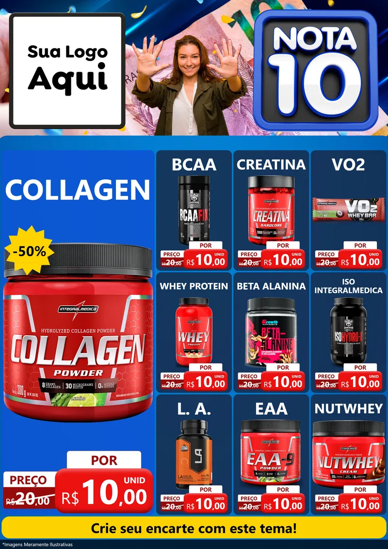 Modelo de Encarte para Encarte A4 Vertical com o tema Nota 10 para Suplementos alimentares