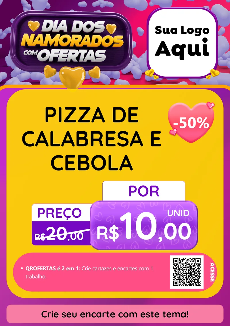 Modelo de Cartaz para Cartaz A4 Vertical com o tema Dia Dos Namorados Com Ofertas para Pizzaria