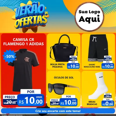 Modelo de Rede Social para Feed Facebook com o tema Verão de Ofertas para Roupas e acessórios