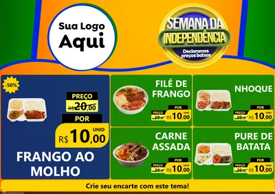 Modelo de Encarte para Encarte A4 Horizontal com o tema Semana da Independência Declaramos Preços Baixos para Restaurante