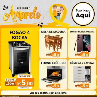 Modelo de Rede Social para Feed Facebook com o tema Setembro Amarelo para Móveis e Eletro