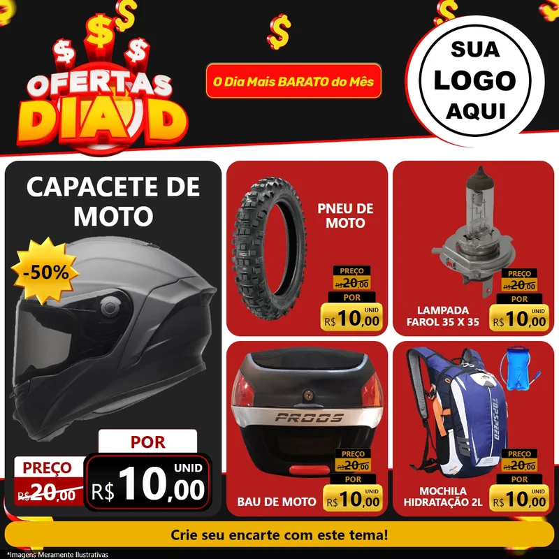 Modelo de Rede Social para Feed Facebook com o tema Ofertas Dia D para Moto peças