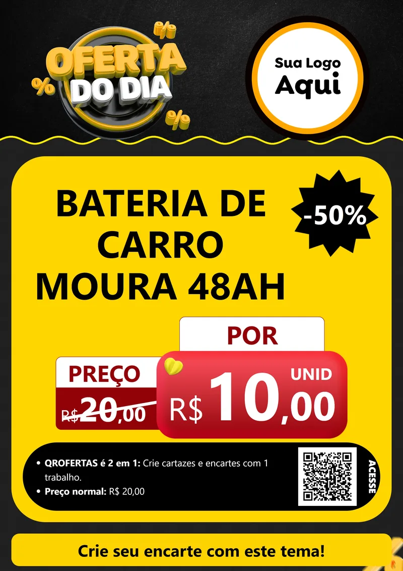 Modelo de Cartaz para Cartaz A4 Vertical com o tema Oferta Do Dia para Baterias Elétricas