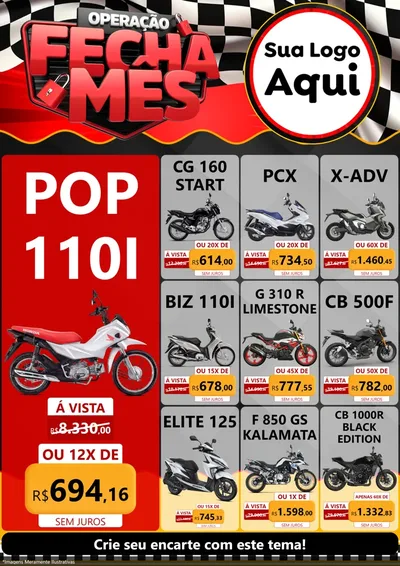 Modelo de Encarte para Encarte A4 Vertical com o tema Operação Fecha Mês - Auto Moto para Concessionaria de Motos