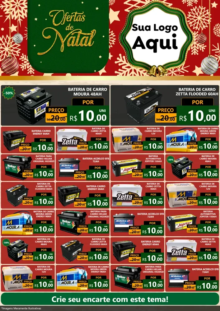Modelo de Encarte para Encarte A4 Vertical com o tema Natal de Ofertas para Baterias Elétricas