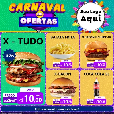 Modelo de Rede Social para Feed Facebook com o tema Carnaval de Ofertas para Hamburgueria