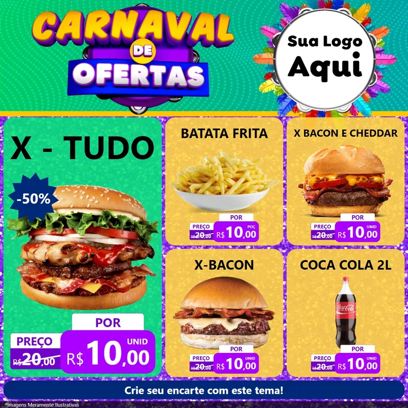 Modelo de Rede Social para Feed Facebook com o tema Carnaval de Ofertas para Hamburgueria