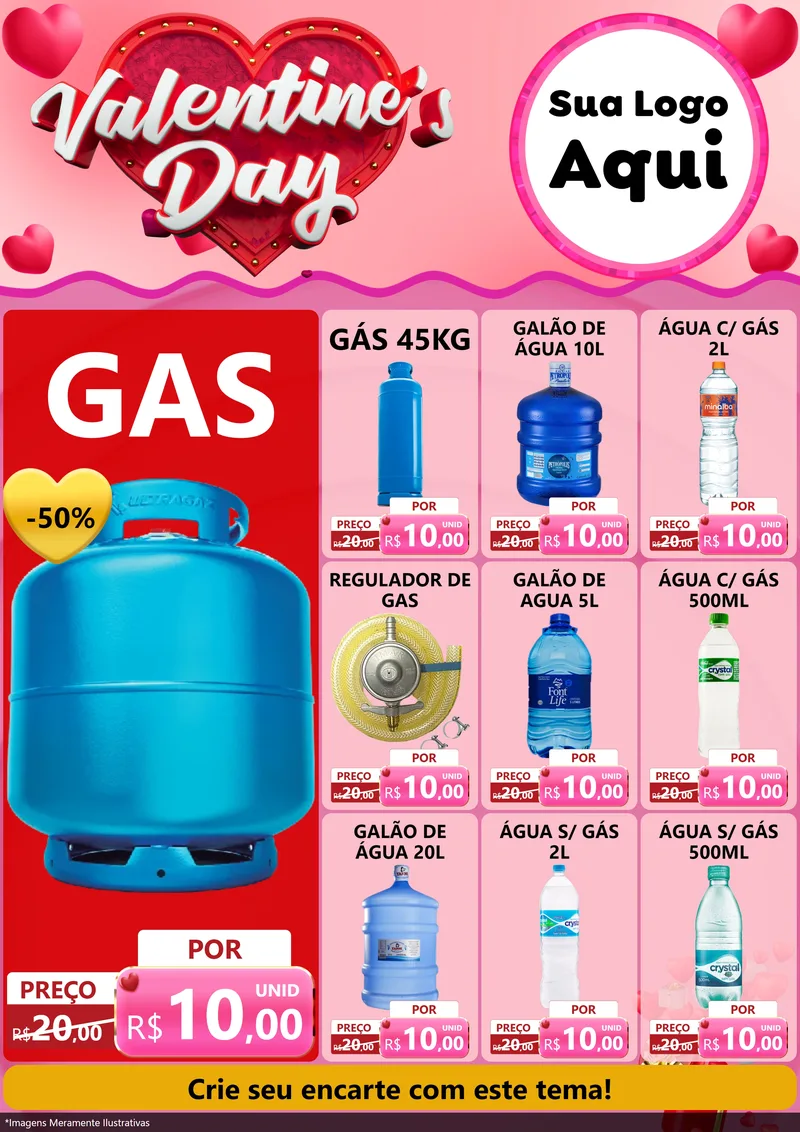 Modelo de Encarte para Encarte A4 Vertical com o tema Valentine's Day para Água e gás