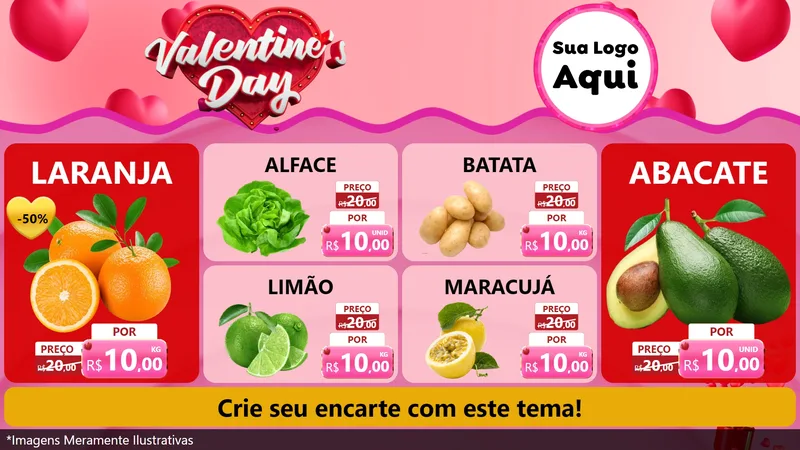 Modelo de TV para TV Horizontal com o tema Valentine's Day para Hortifrúti