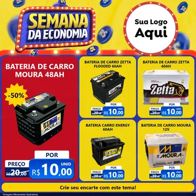 Modelo de Rede Social para Feed Facebook com o tema Semana da Economia para Baterias Elétricas