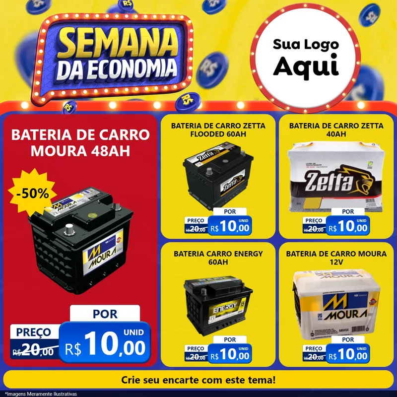 Modelo de Rede Social para Feed Facebook com o tema Semana da Economia para Baterias Elétricas