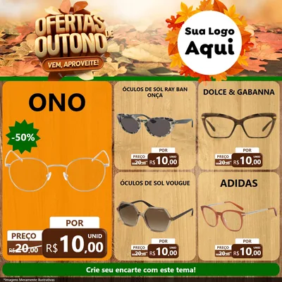 Modelo de Rede Social para Feed Facebook com o tema Ofertas de Outono - Vem, Aproveite! para Óticas
