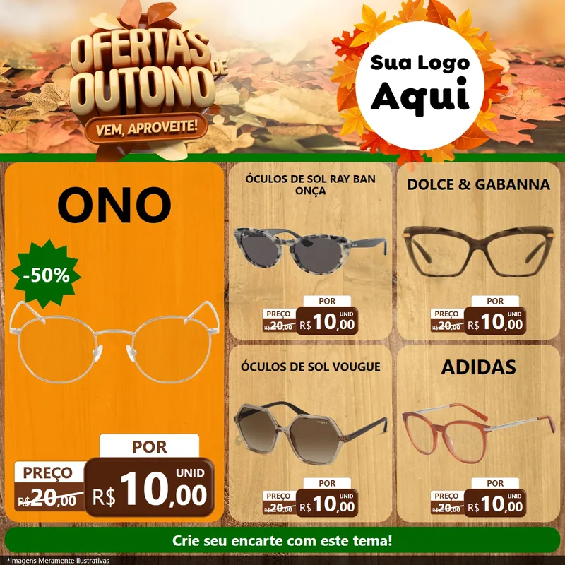 Modelo de Rede Social para Feed Facebook com o tema Ofertas de Outono - Vem, Aproveite! para Óticas