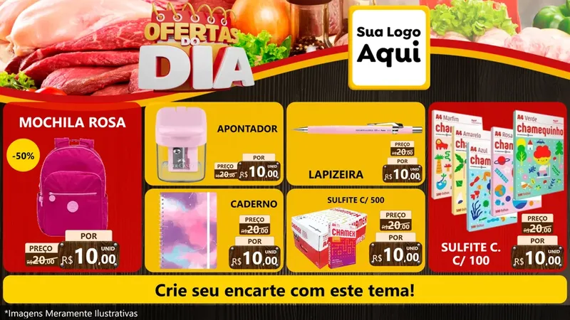 Modelo de TV para TV Horizontal com o tema Ofertas do Dia para Papelaria