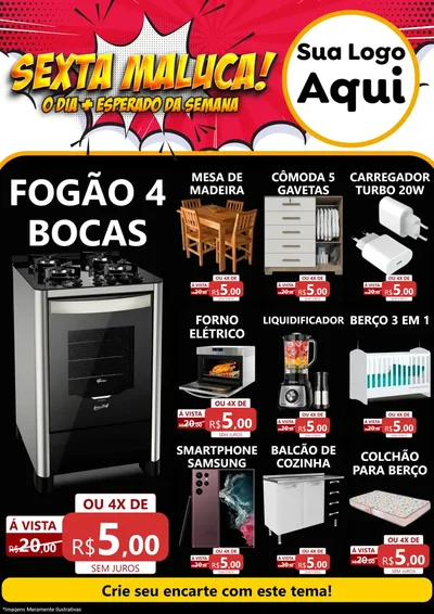 Modelo de Encarte para Encarte A4 Vertical com o tema Sexta Maluca! para Móveis e Eletro