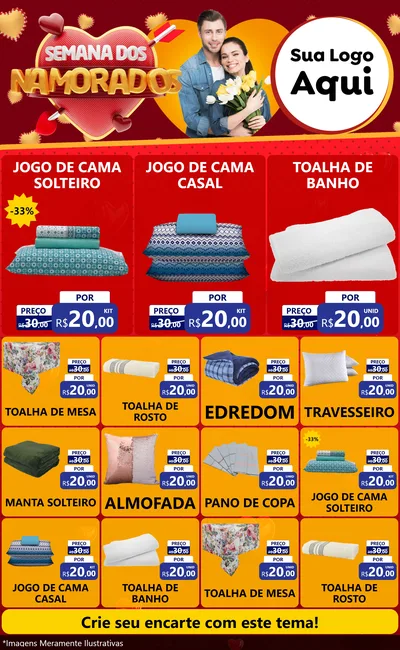 Modelo de Encarte para Encarte Grande com o tema Semana dos Namorados para Cama, Mesa e Banho