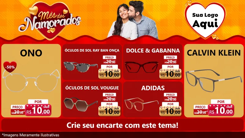 Modelo de TV para TV Horizontal com o tema Mês dos Namorados para Óticas