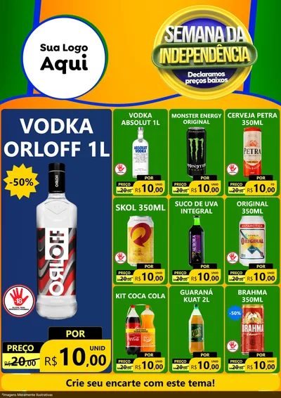 Modelo de Encarte para Encarte A4 Vertical com o tema Semana da Independência Declaramos Preços Baixos para Distribuidora de bebidas