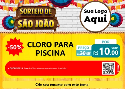 Modelo de Cartaz para Cartaz A4 Horizontal com o tema Sorteio de São João para Produtos para Piscina