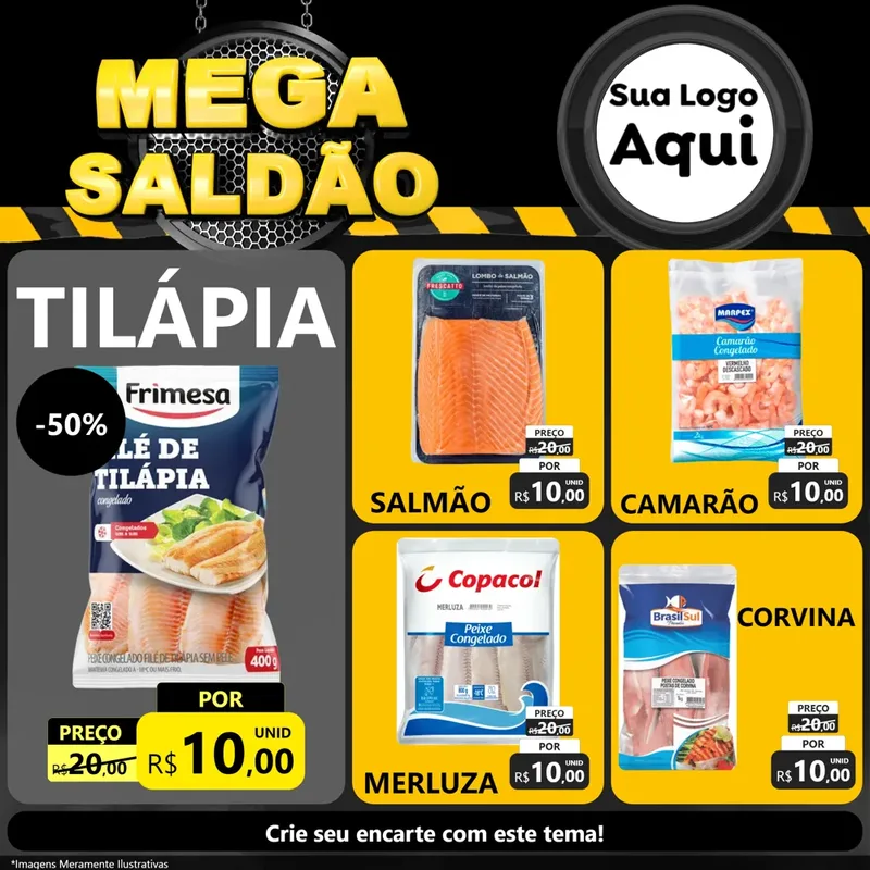 Modelo de Rede Social para Feed Facebook com o tema Mega Saldão para Peixaria