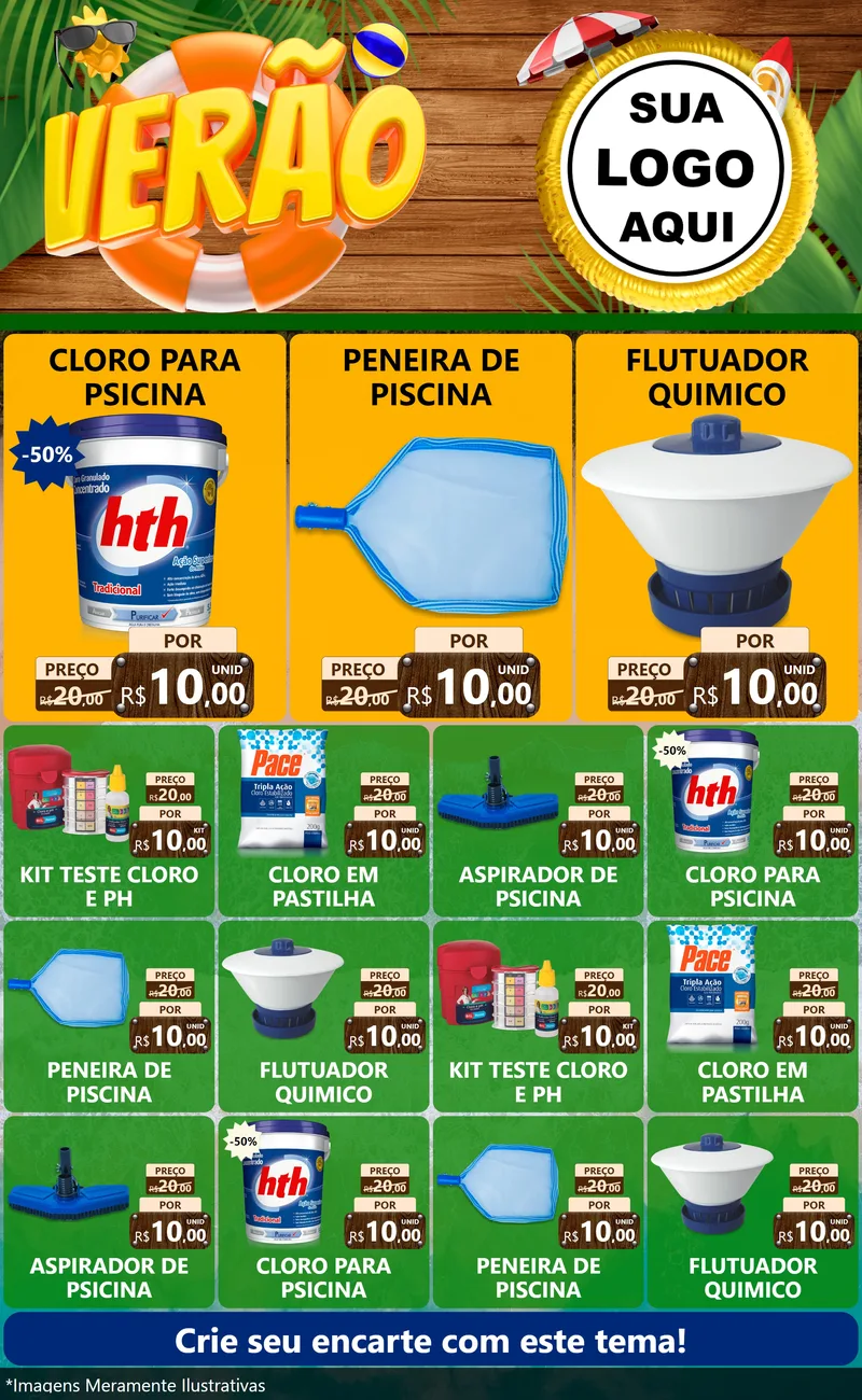 Modelo de Encarte para Encarte Grande com o tema Verão para Produtos para Piscina