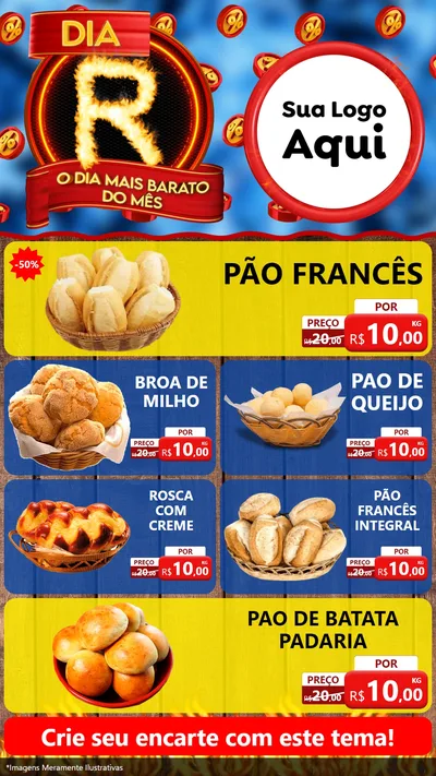 Modelo de TV para TV Vertical com o tema Dia R - O Dia Mais Barato Do Mês para Padaria