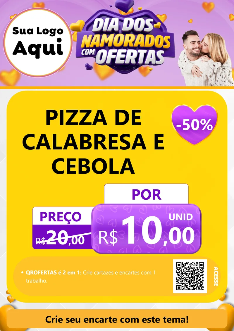 Modelo de Cartaz para Cartaz A4 Vertical com o tema Dia Dos Namorados Com Ofertas para Pizzaria