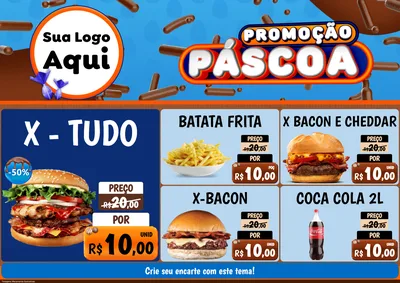 Modelo de Encarte para Encarte A4 Horizontal com o tema Promoção Páscoa para Hamburgueria
