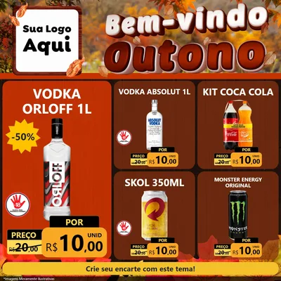 Modelo de Rede Social para Feed Facebook com o tema Bem-vindo Outono para Distribuidora de bebidas