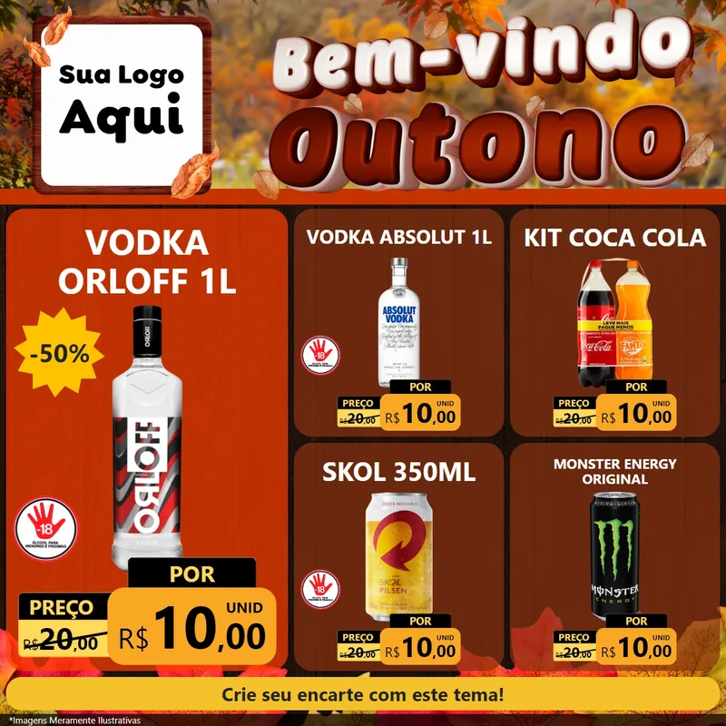 Modelo de Rede Social para Feed Facebook com o tema Bem-vindo Outono para Distribuidora de bebidas