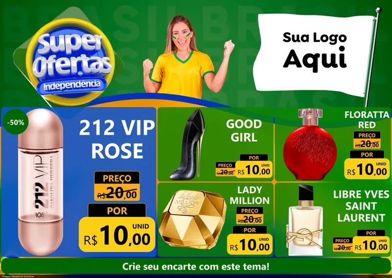 Modelo de Encarte para Encarte A4 Horizontal com o tema Super Ofertas de Independência para Perfumes
