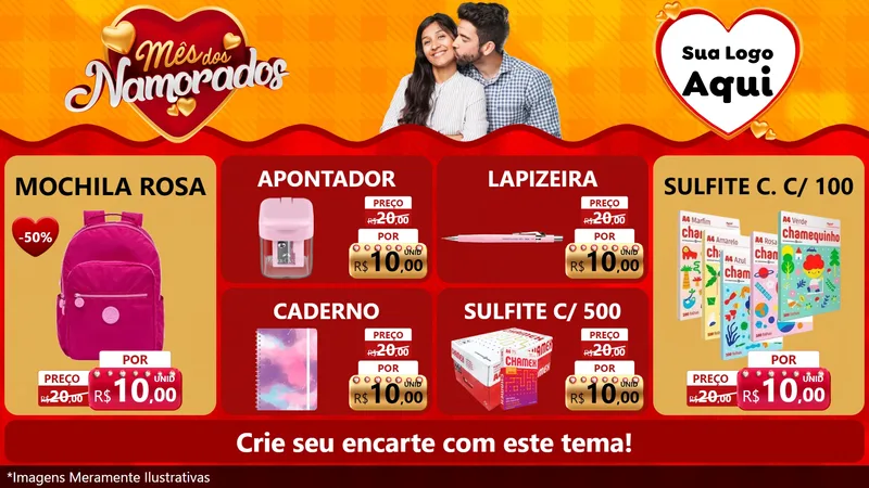 Modelo de TV para TV Horizontal com o tema Mês dos Namorados para Papelaria