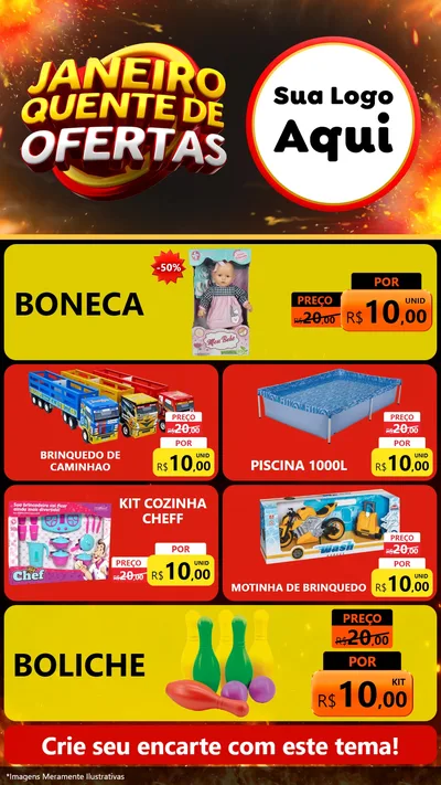 Modelo de TV para TV Vertical com o tema Janeiro Quente de Ofertas para Brinquedos