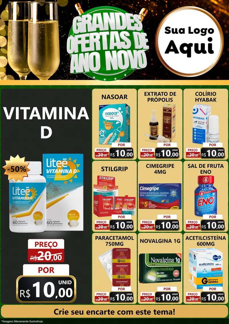 Modelo de Encarte para Encarte A4 Vertical com o tema Grandes Ofertas de Ano Novo para Farmácia