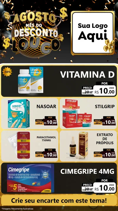 Modelo de TV para TV Vertical com o tema Agosto Mês do Desconto Louco para Farmácia
