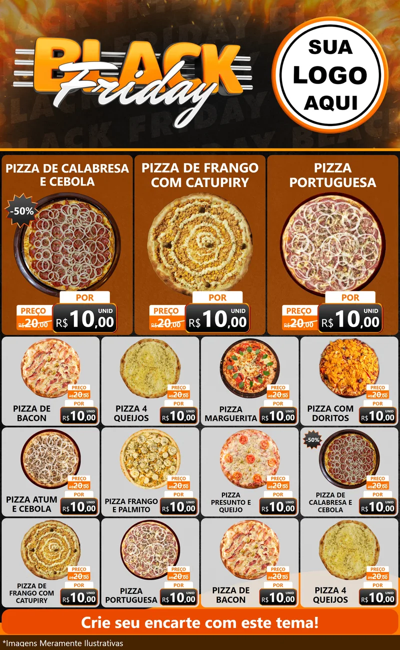 Modelo de Encarte para Encarte Grande com o tema Black Friday para Pizzaria