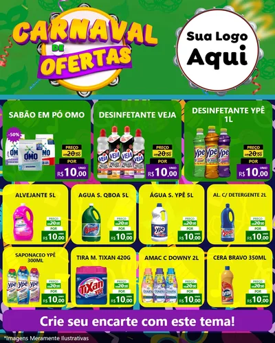 Modelo de Rede Social para Feed Instagram com o tema Carnaval de Ofertas para Produtos de Limpeza