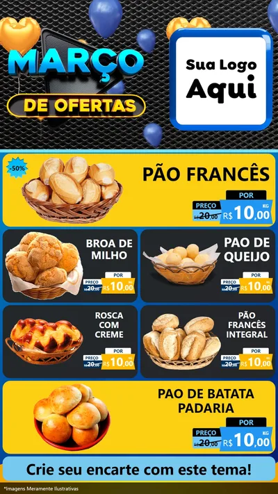 Modelo de TV para TV Vertical com o tema Março de Ofertas para Padaria