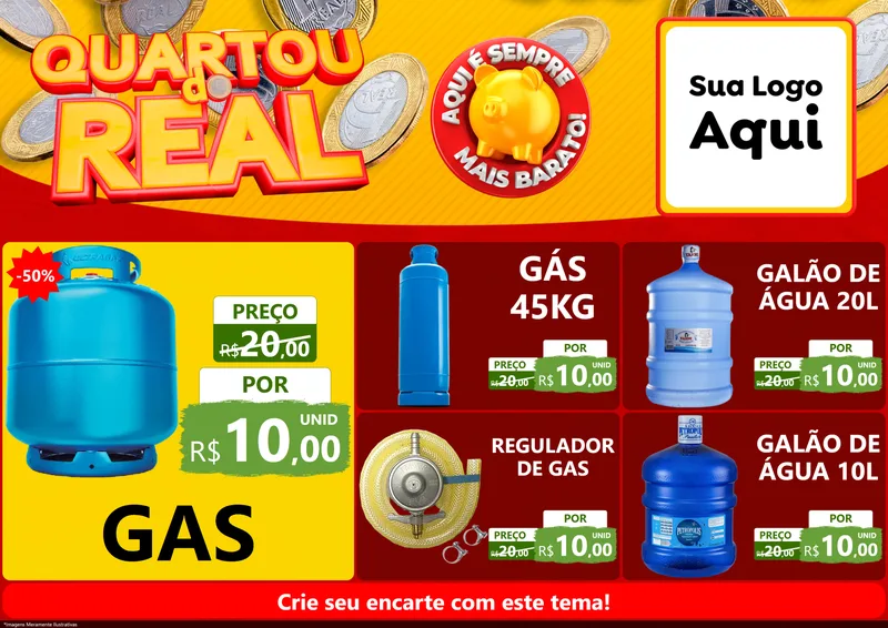 Modelo de Encarte para Encarte A4 Horizontal com o tema Quartou do Real para Água e gás