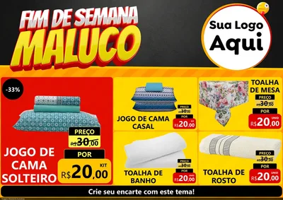 Modelo de Encarte para Encarte A4 Horizontal com o tema Final de Semana Maluco para Cama, Mesa e Banho