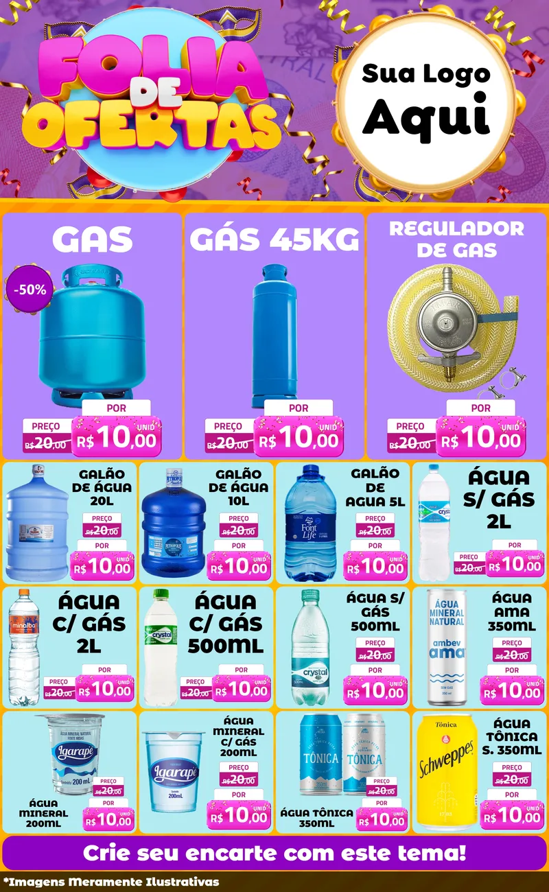 Modelo de Encarte para Encarte Grande com o tema Folia de Ofertas para Água e gás