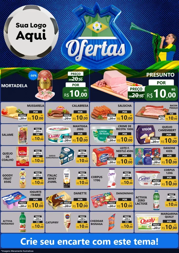 Modelo de Encarte para Encarte A4 Vertical com o tema Ofertas (Futebol) para Frios e Laticínios