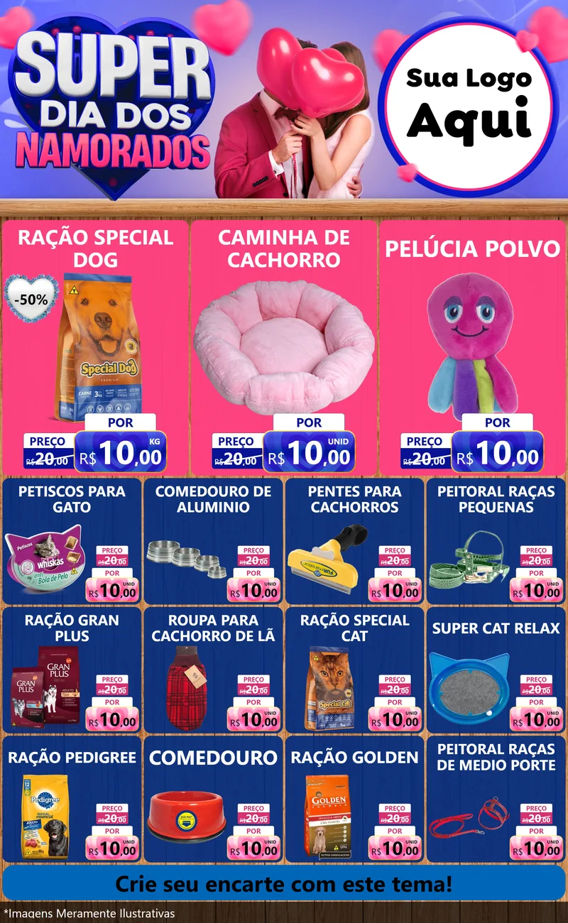 Modelo de Encarte para Encarte Grande com o tema Super Dia dos Namorados para Pet Shop
